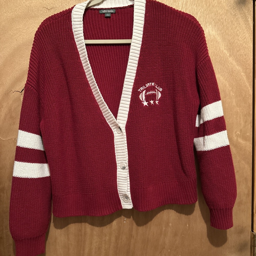 Wild Fable Womens Small Maroon Game Day V-Neck Button-Front Cardigan Sweater